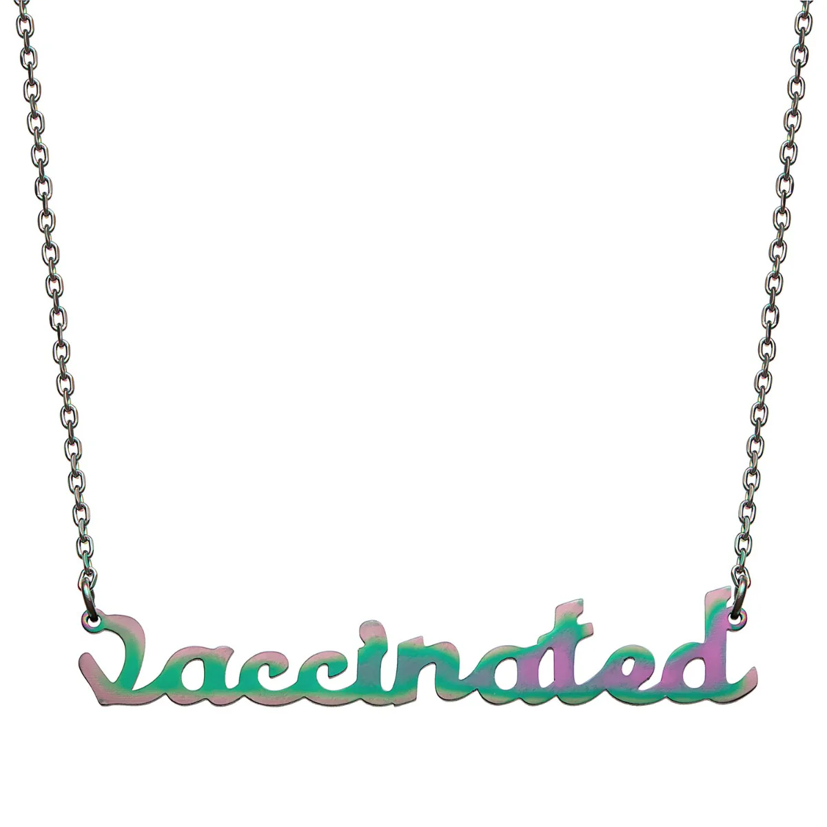 Stainless Steel Lowercase Script Vaccinated Necklace - Image 3