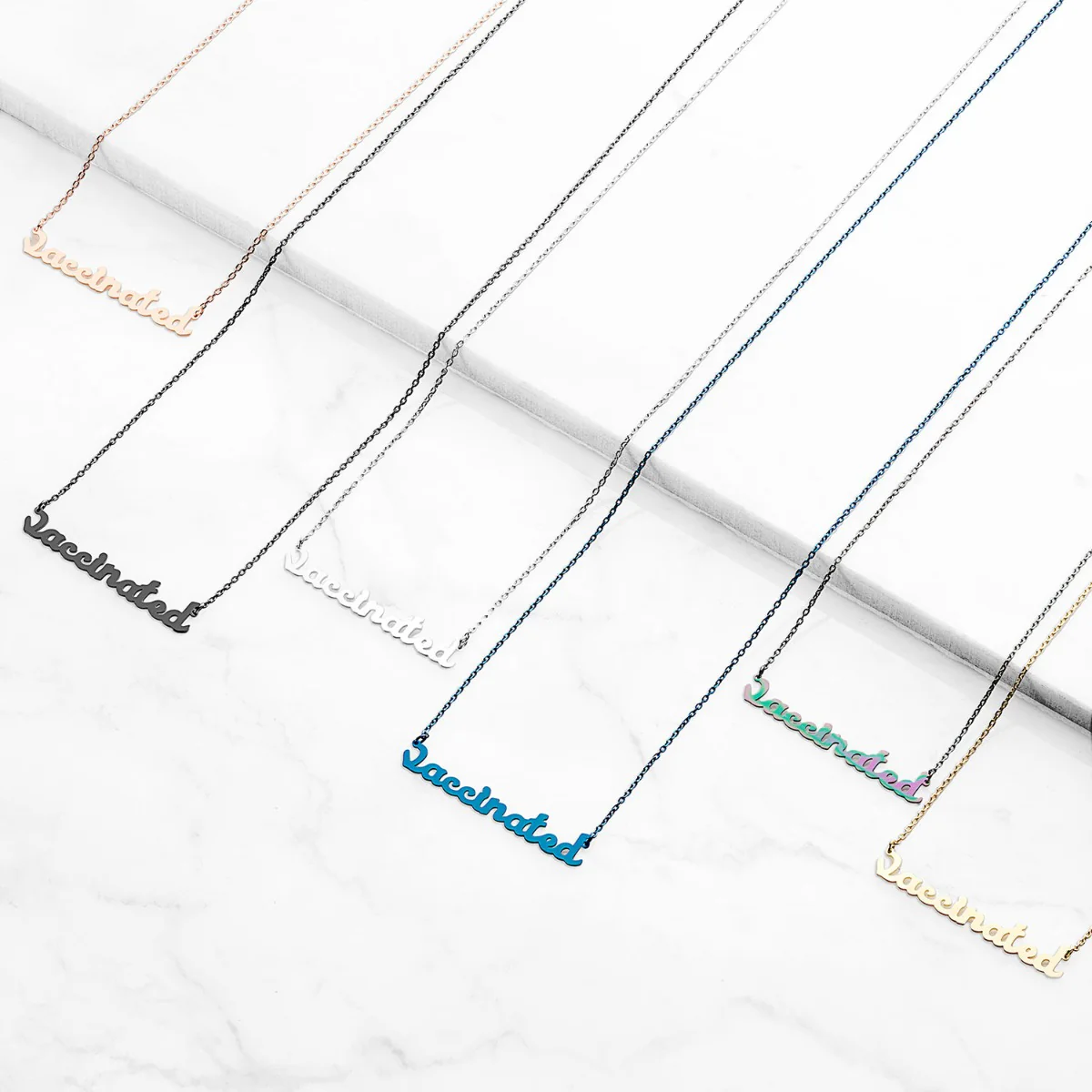 Stainless Steel Lowercase Script Vaccinated Necklace - Image 8