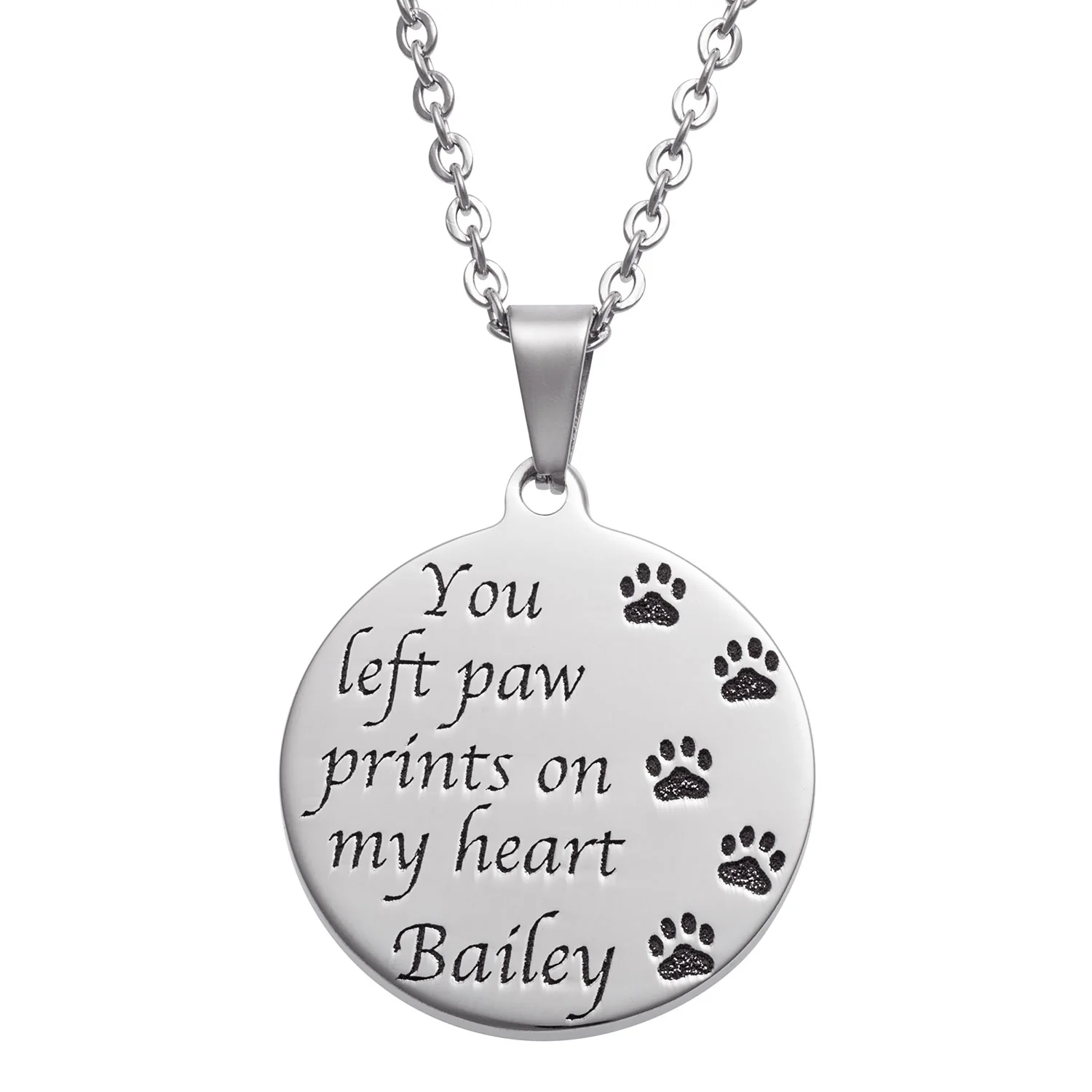 Stainless Steel Memorial Paws Prints Engraved Disc