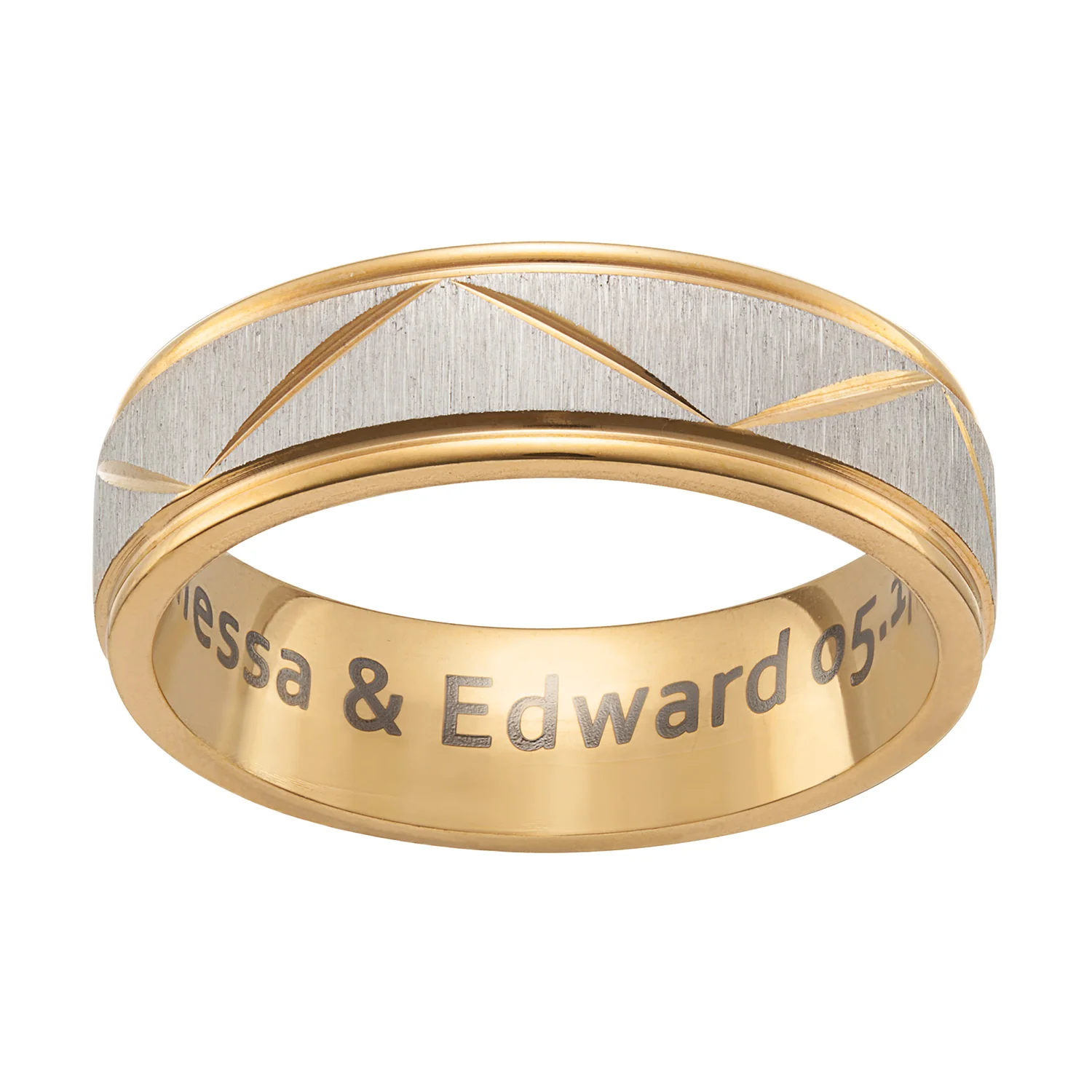 Stainless Steel Men's Engraved Diamond-cut Wedding Band