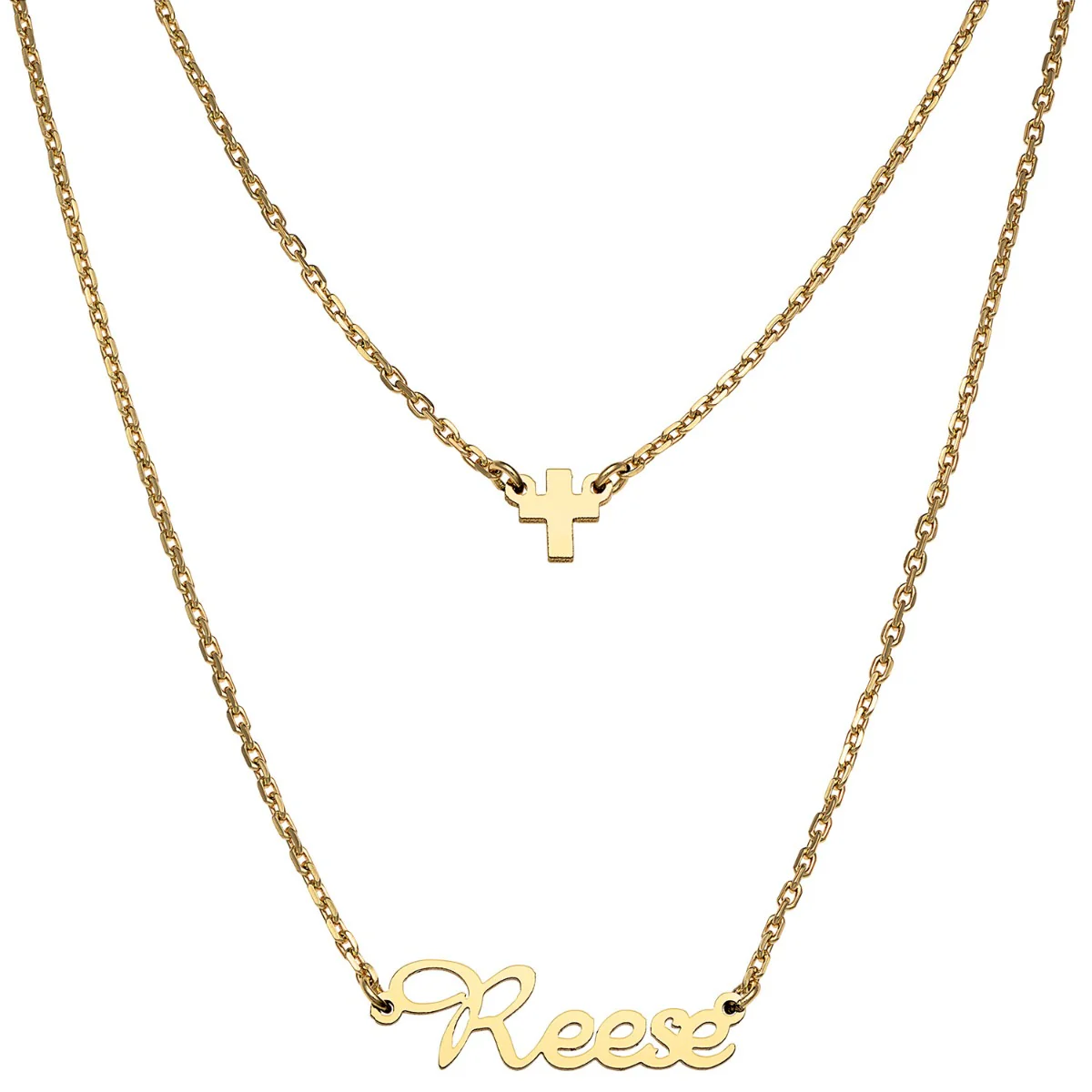 Stainless Steel Mini Name and Cross Layered Double Necklace - Image 5