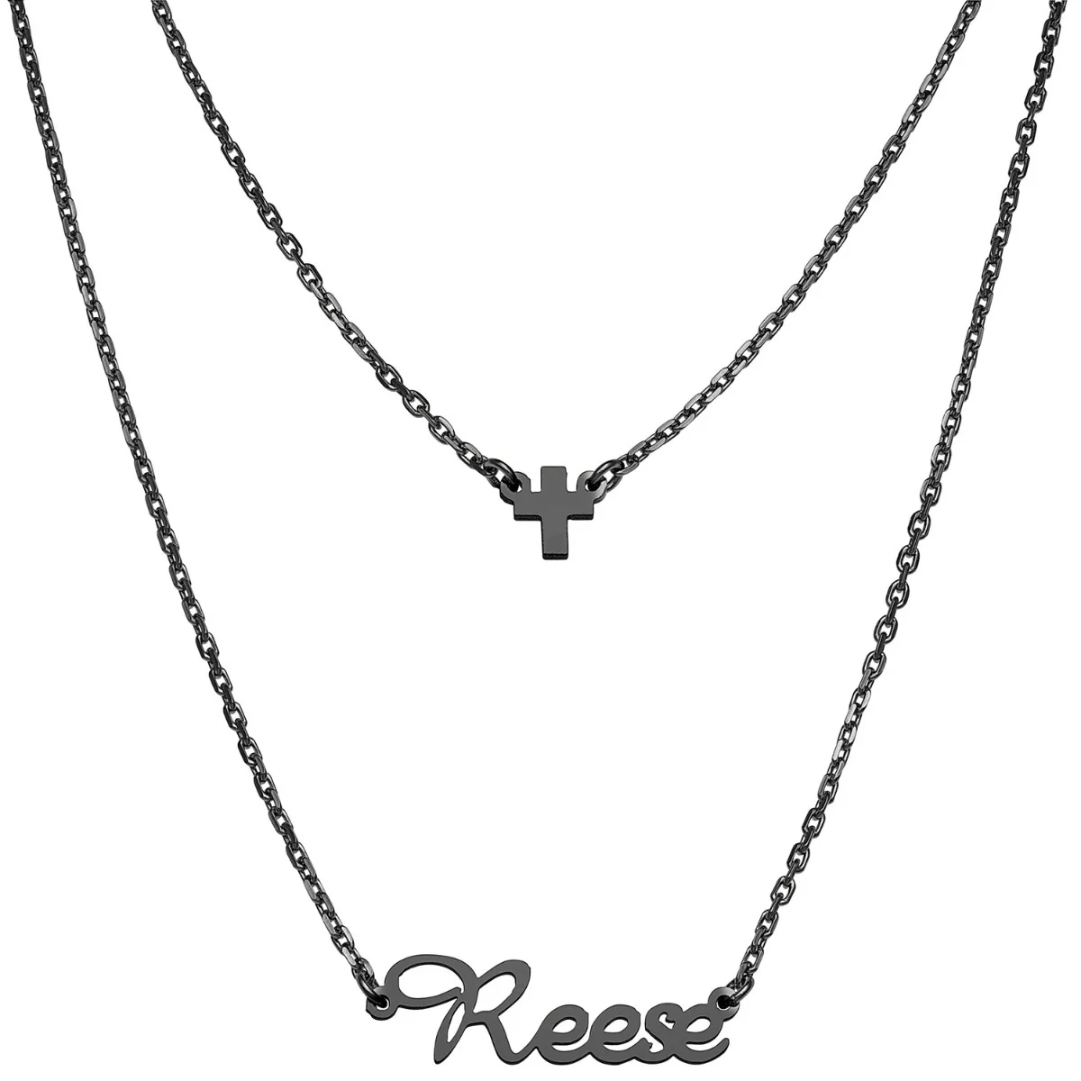 Stainless Steel Mini Name and Cross Layered Double Necklace - Image 7