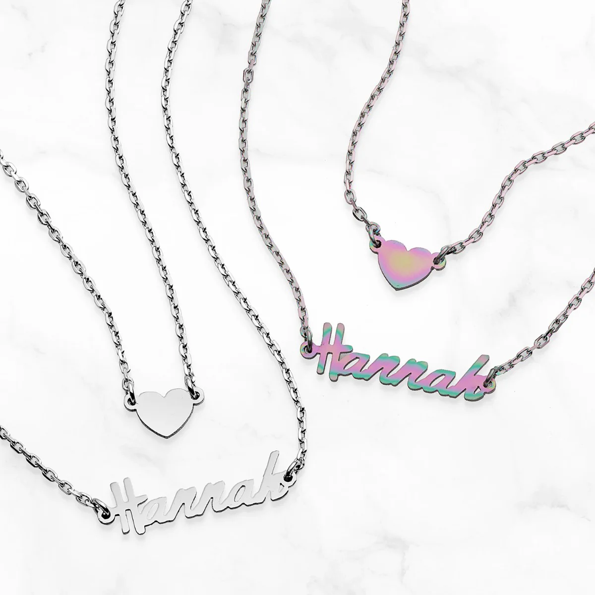 Stainless Steel Mini Name and Heart Layered Double Necklace
