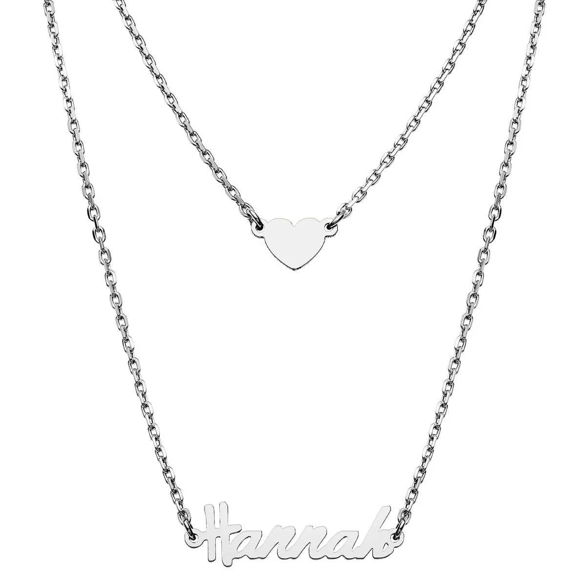 Stainless Steel Mini Name and Heart Layered Double Necklace - Image 2
