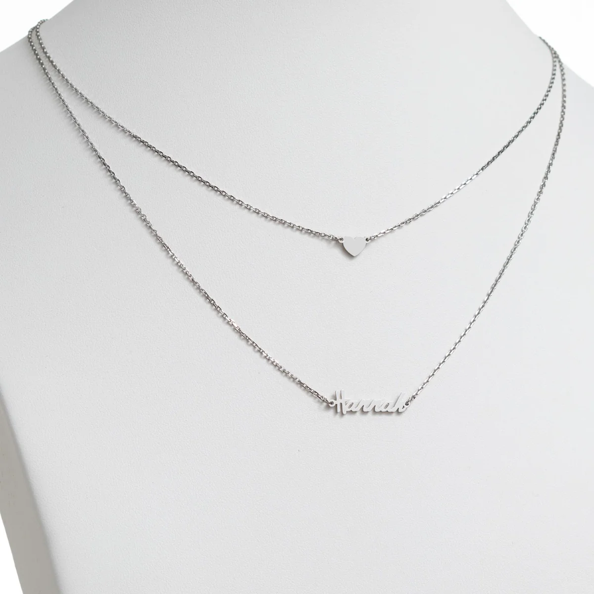 Stainless Steel Mini Name and Heart Layered Double Necklace - Image 4