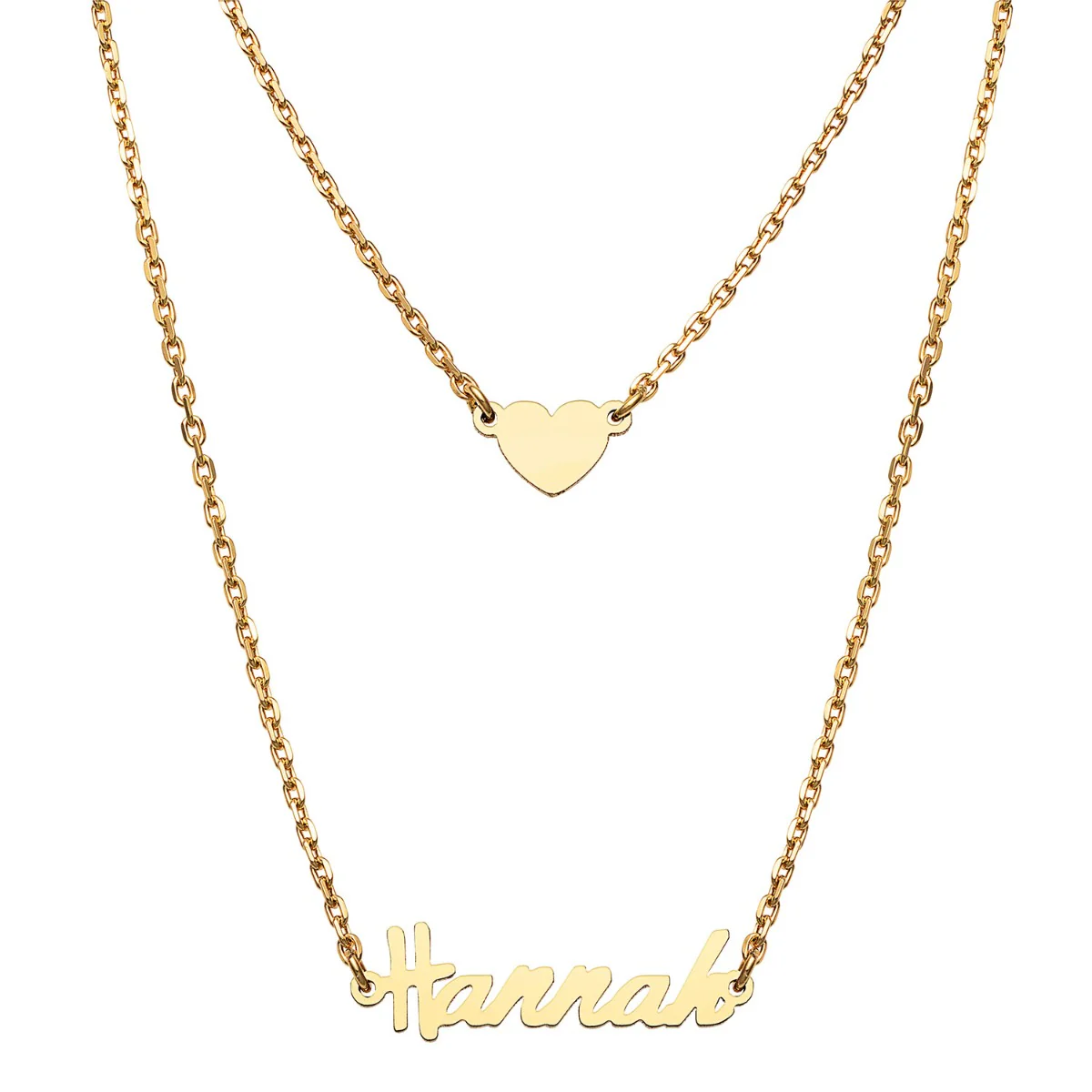 Stainless Steel Mini Name and Heart Layered Double Necklace - Image 5