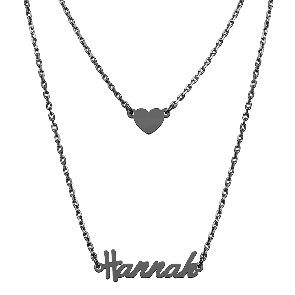 Stainless Steel Mini Name and Heart Layered Double Necklace - Image 7