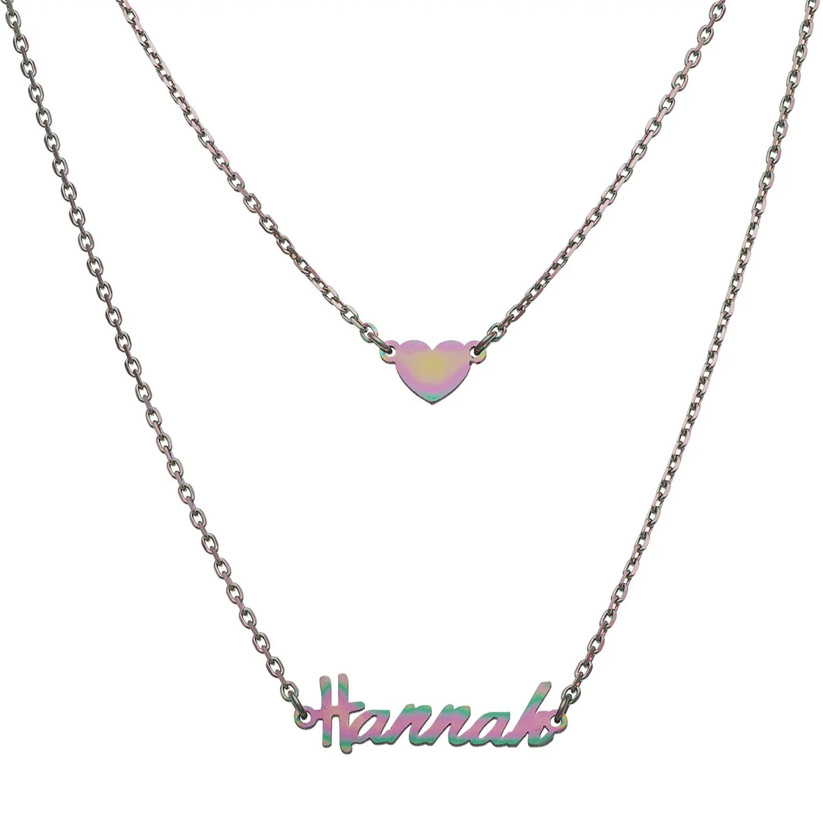 Stainless Steel Mini Name and Heart Layered Double Necklace - Image 8