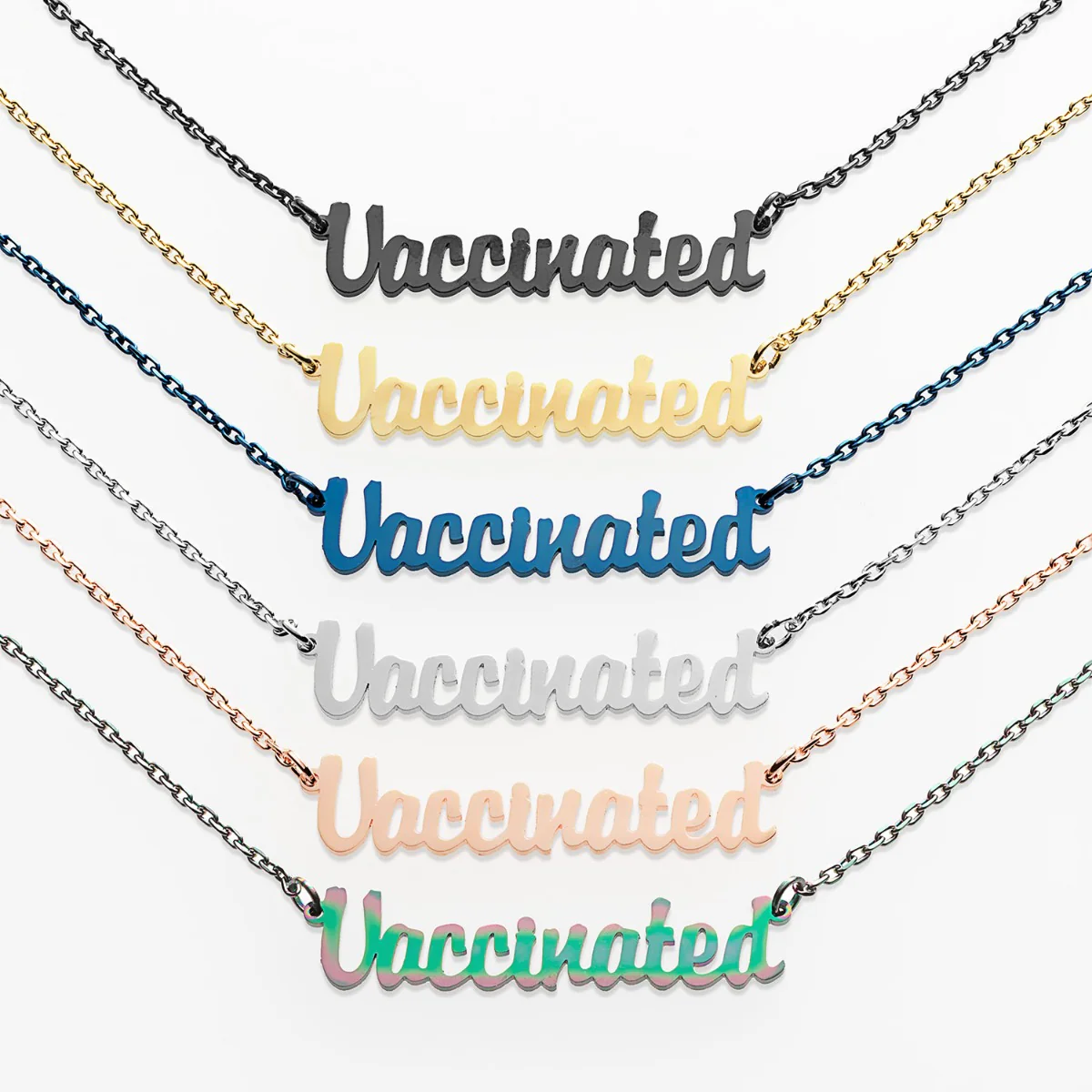 Stainless Steel Mini Script Vaccinated Necklace