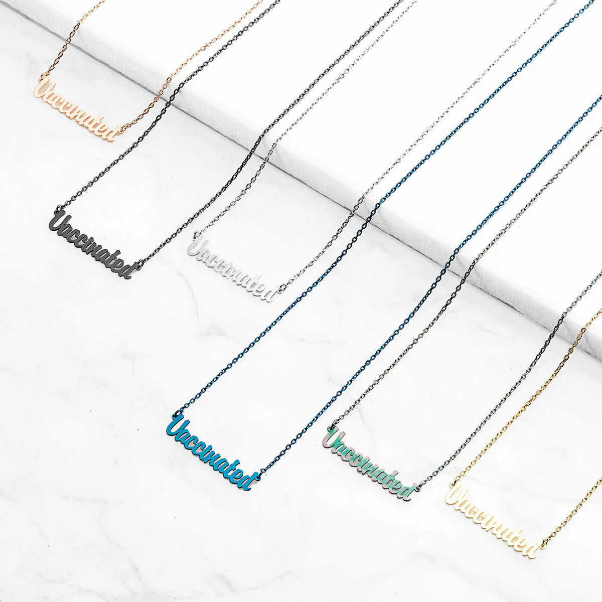 Stainless Steel Mini Script Vaccinated Necklace - Image 9