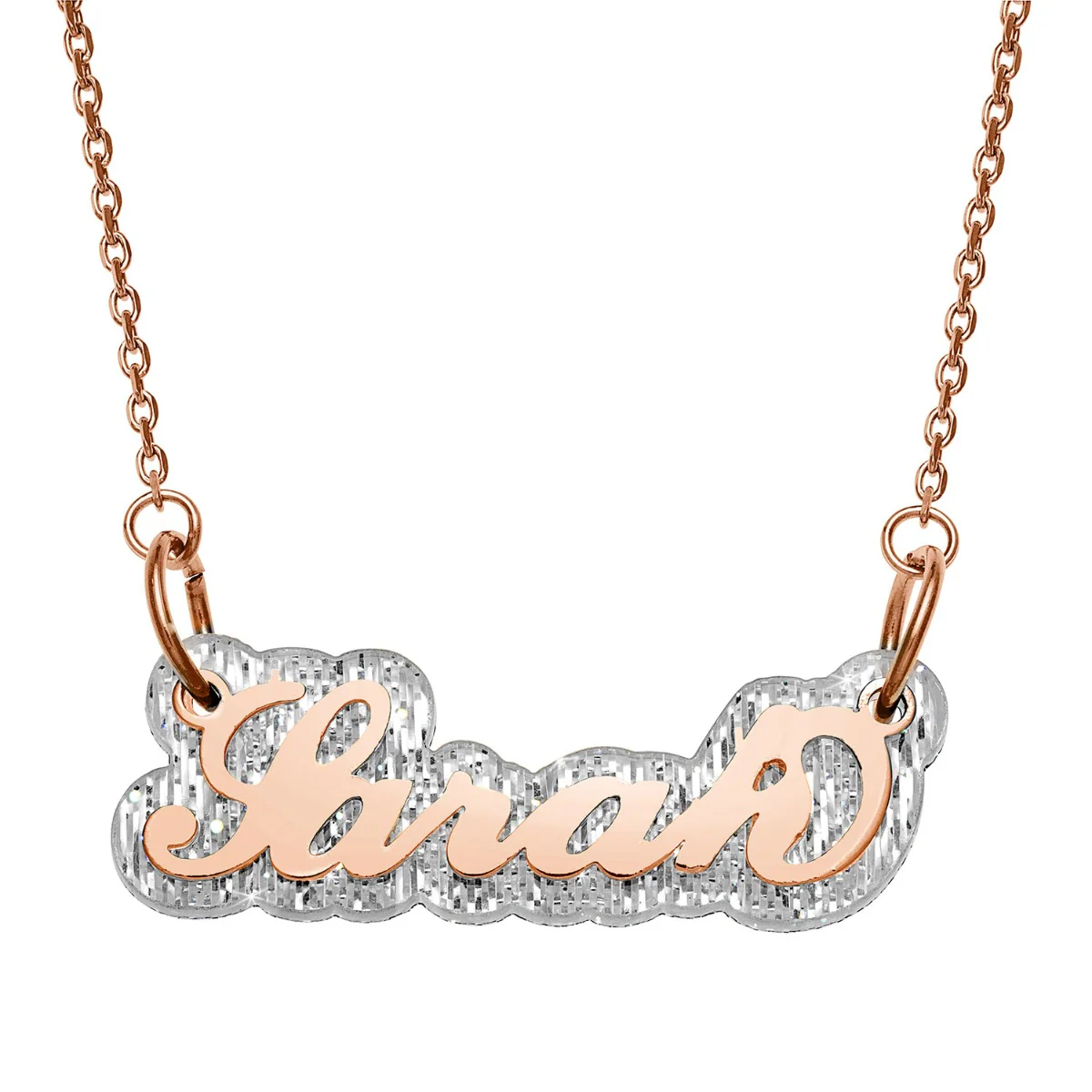 Stainless Steel Name on Clear Glitter Plaque Necklace - Image 6