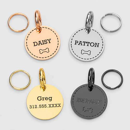 Stainless Steel Personalized Engraved Disc with Bone Pet Tag - Image 5