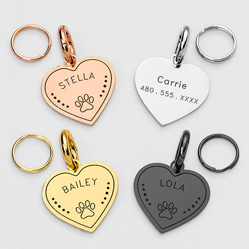 Stainless Steel Personalized Engraved Heart with Paw-Print Pet Tag - Image 5