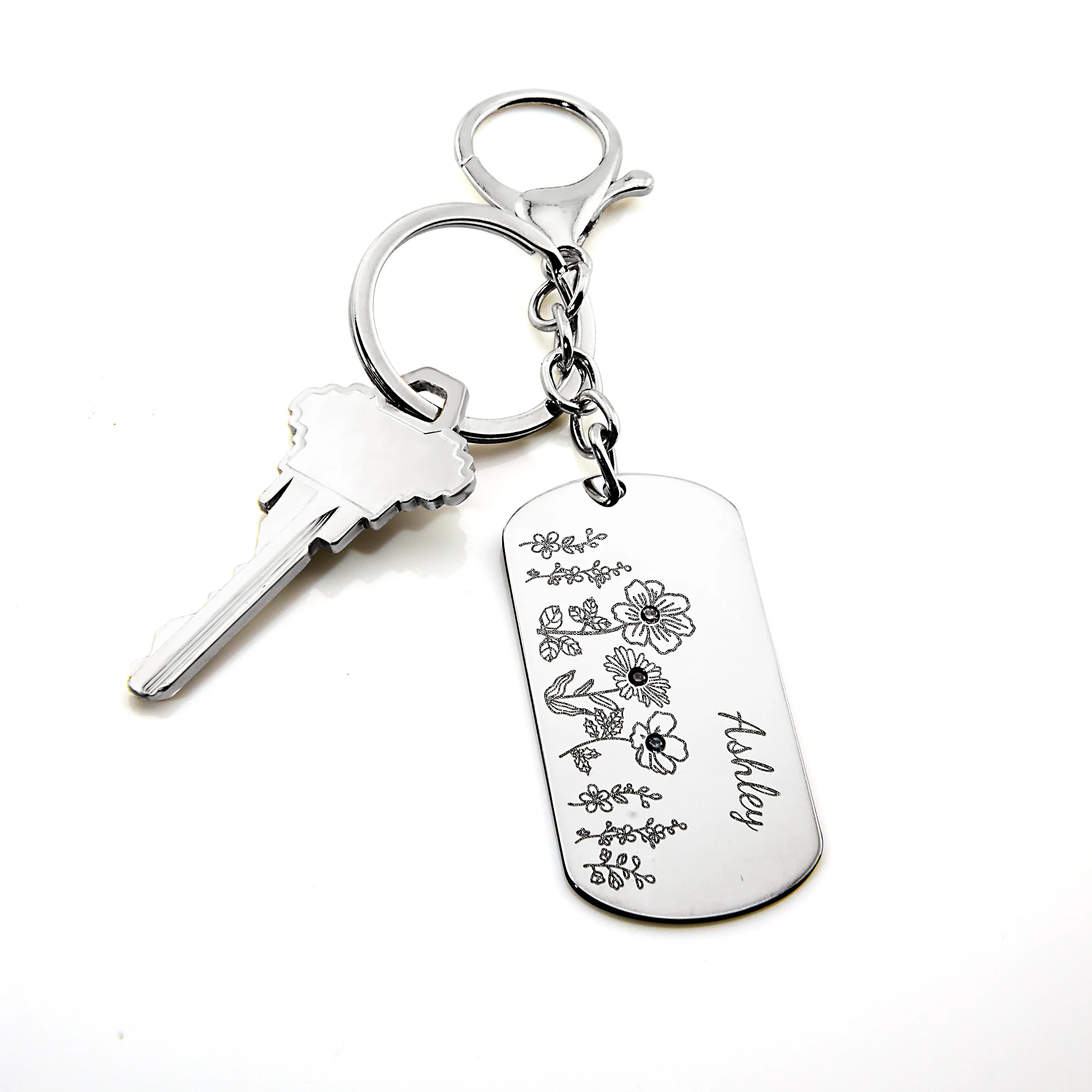 Stainless Steel Personalized Name and Birthstone Flowers Keychain - Image 3