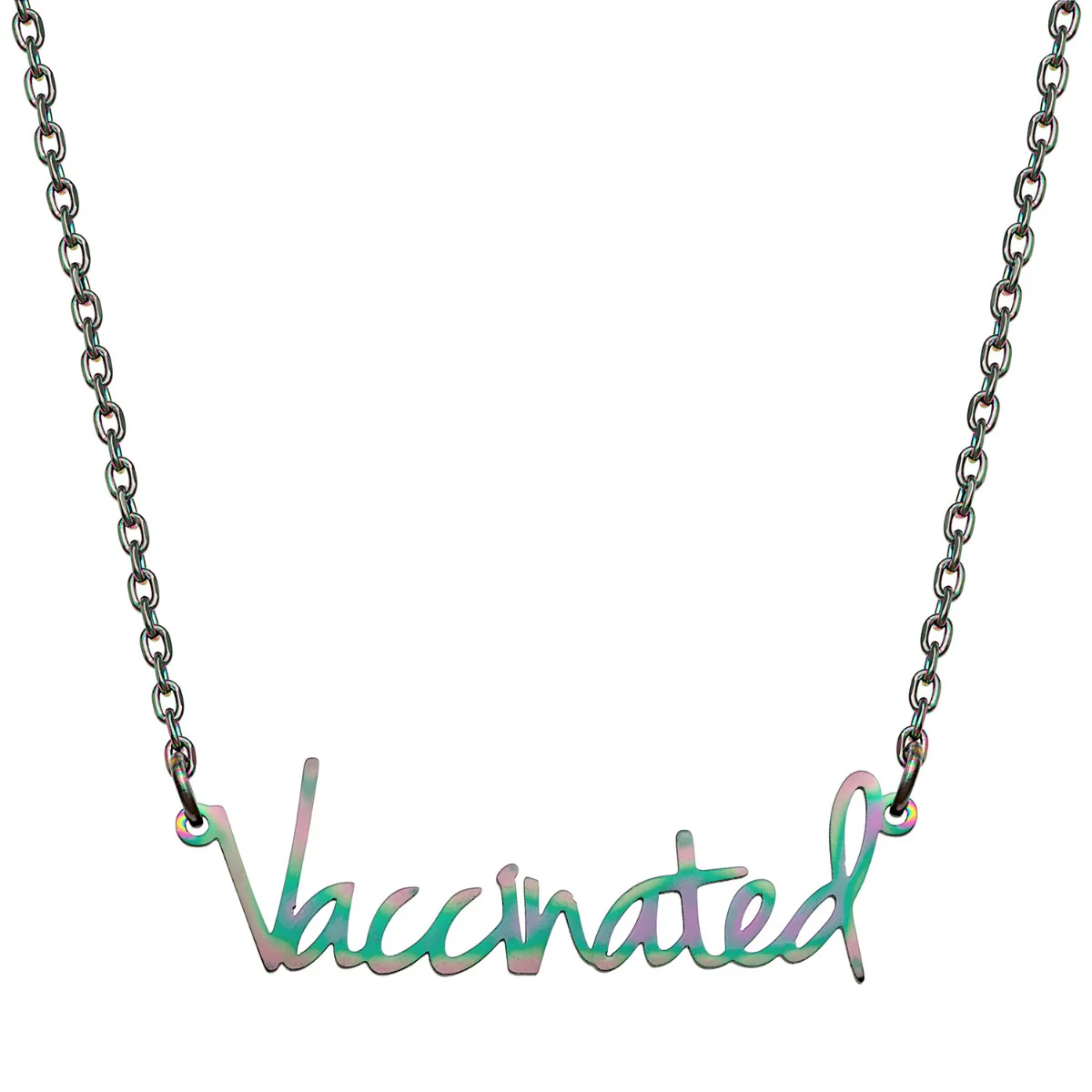 Stainless Steel Petite Fancy Script Vaccinated Necklace - Image 5