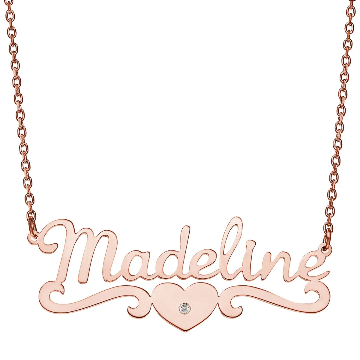 Stainless Steel Script Name with CZ Heart Scroll Necklace - Image 5