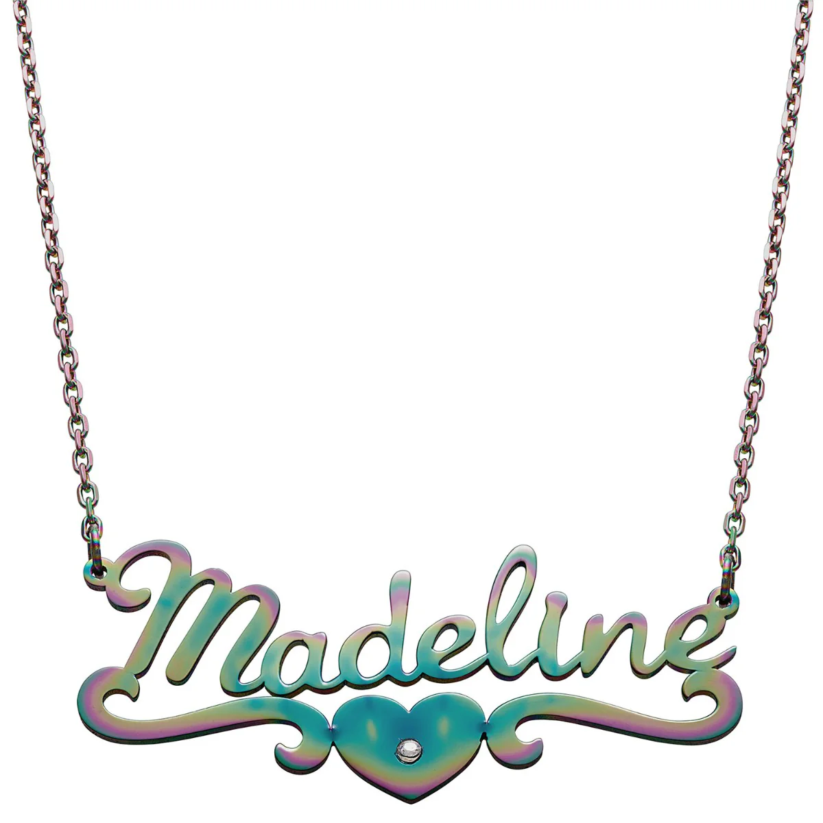Stainless Steel Script Name with CZ Heart Scroll Necklace - Image 7