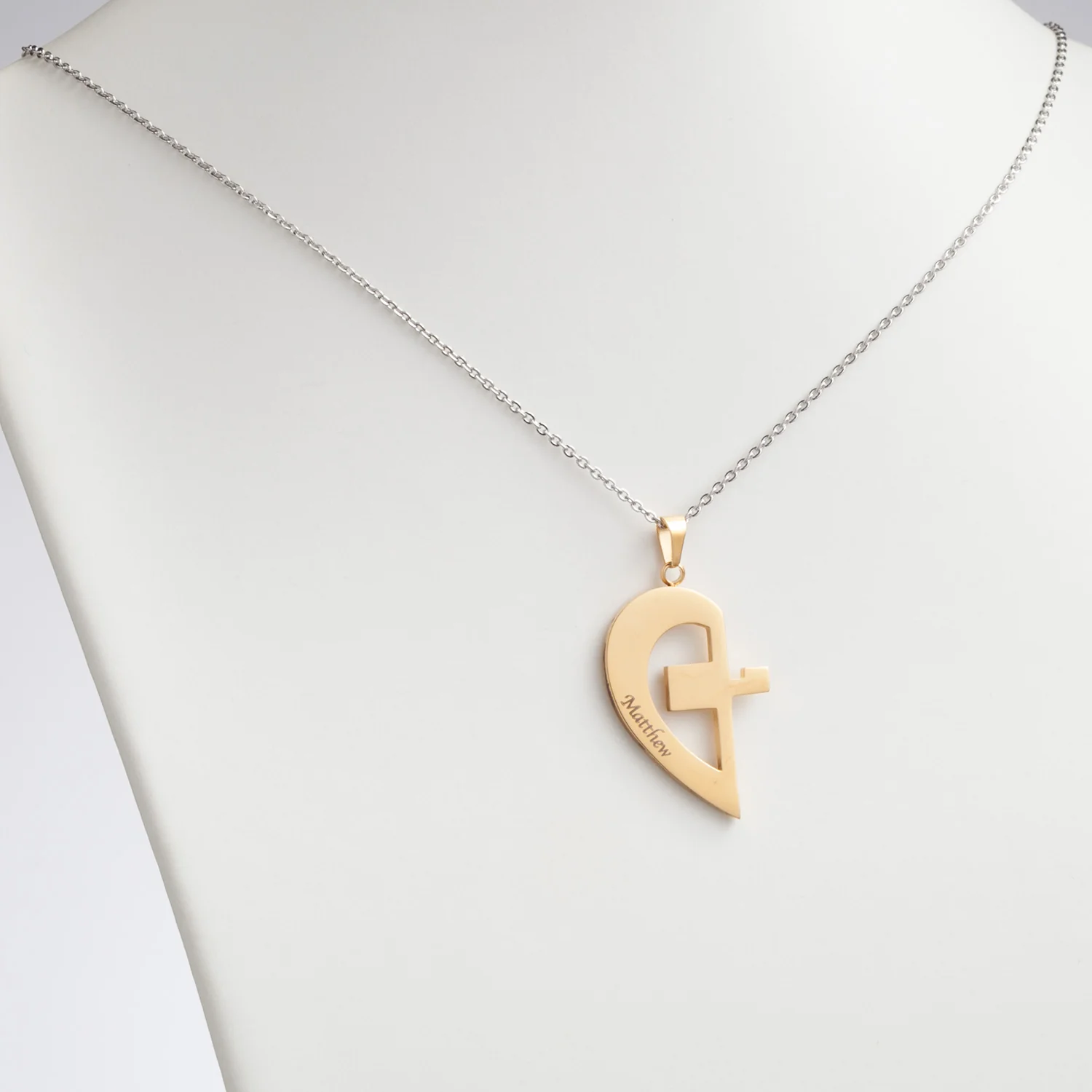 Stainless Steel Two-Tone 2 Piece Shareable Heart Cross Pendant - Image 3
