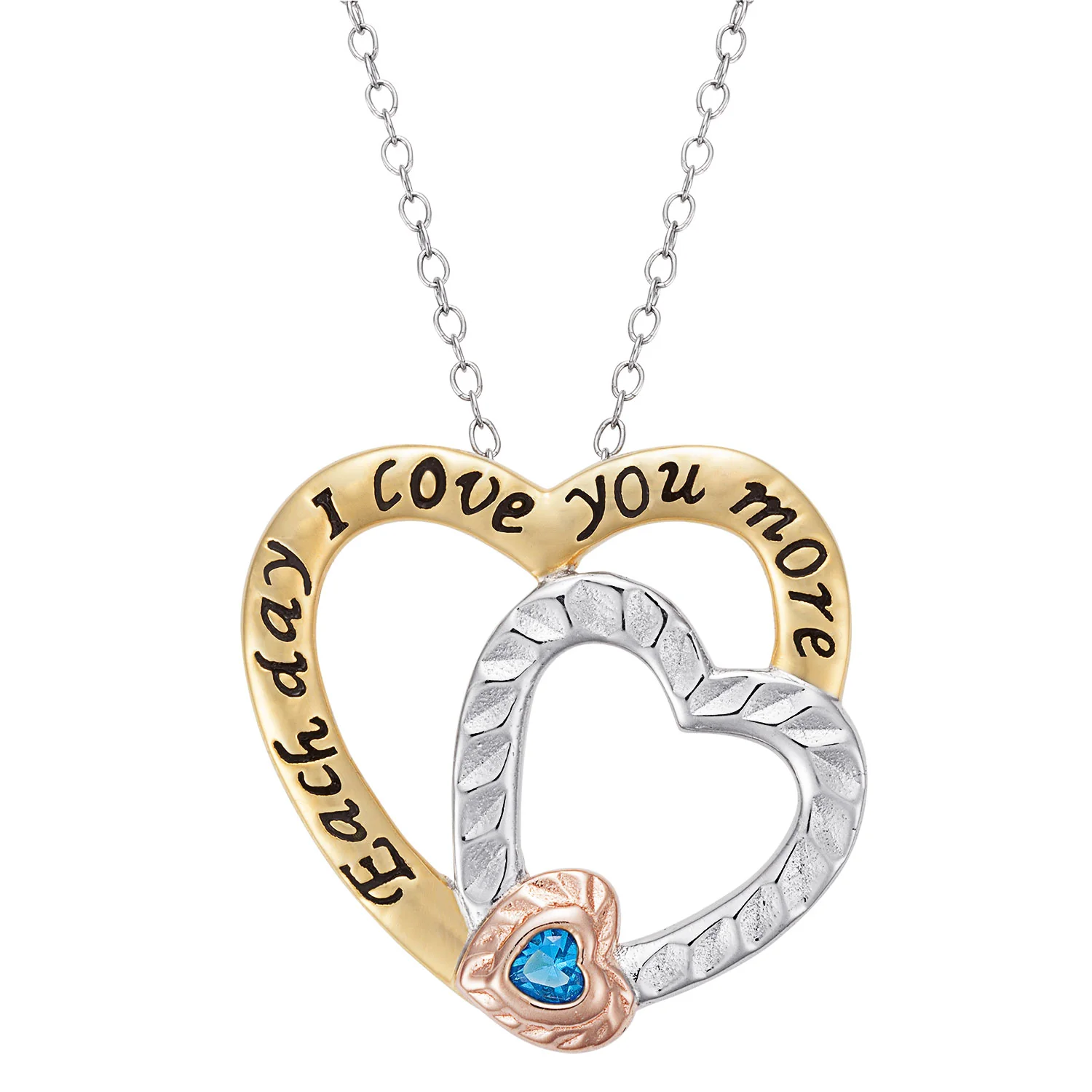 Sterling Silver 3-Tone Heart Birthstone Pendant