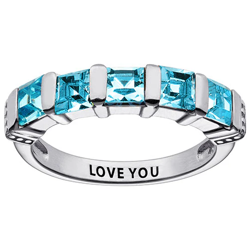 Sterling Silver 5 Stone March Birthstone Ring