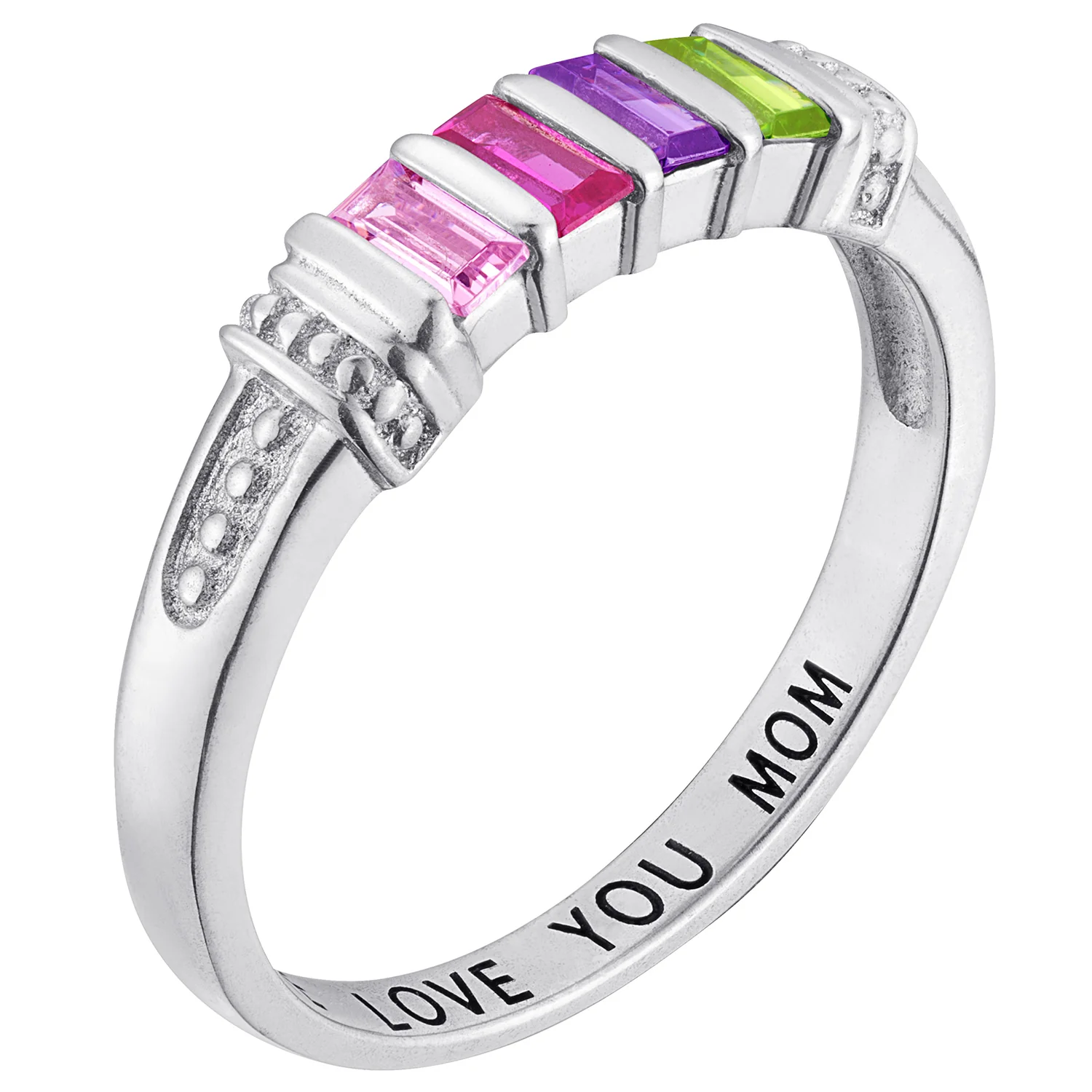 Sterling Silver Baguette Birthstone Ring - 4 Stones - Image 2