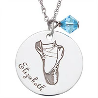 Sterling Silver Ballet Slippers Engravable Name and Birthstone Pendant - Image 2