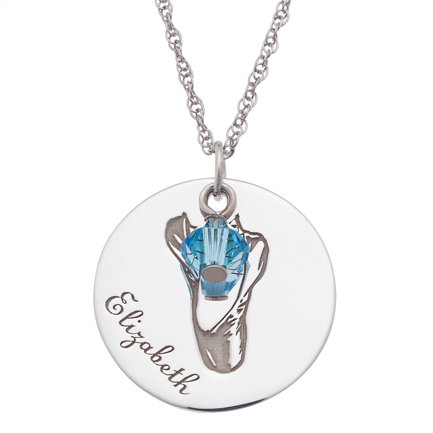 Sterling Silver Ballet Slippers Engravable Name and Birthstone Pendant - Image 3