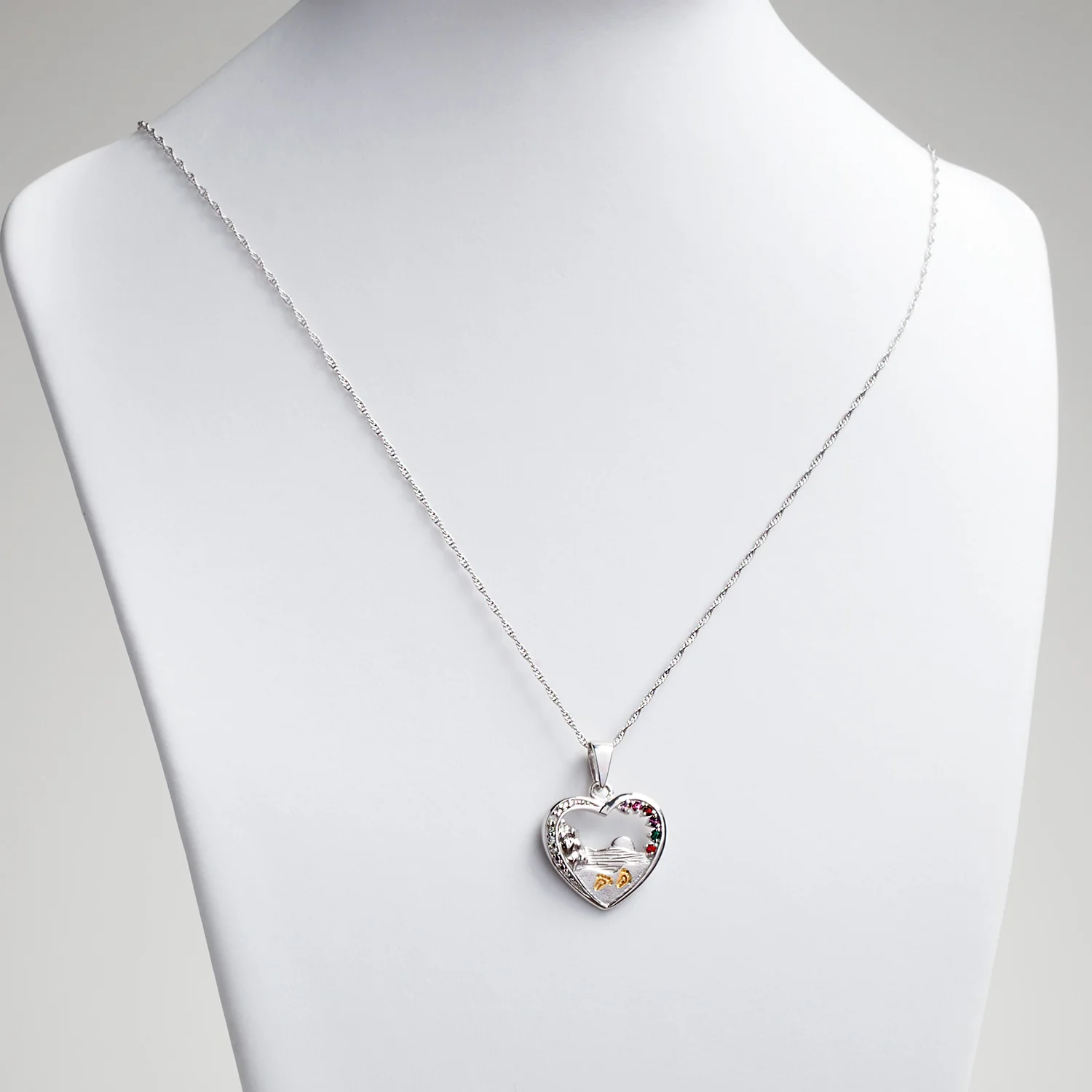 Sterling Silver Birthstone Footprints Necklace With Bonus Free Gift - Image 3