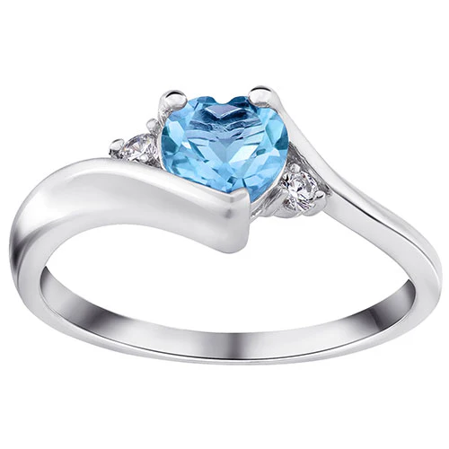 Sterling Silver Birthstone Heart Ring with CZ Accents