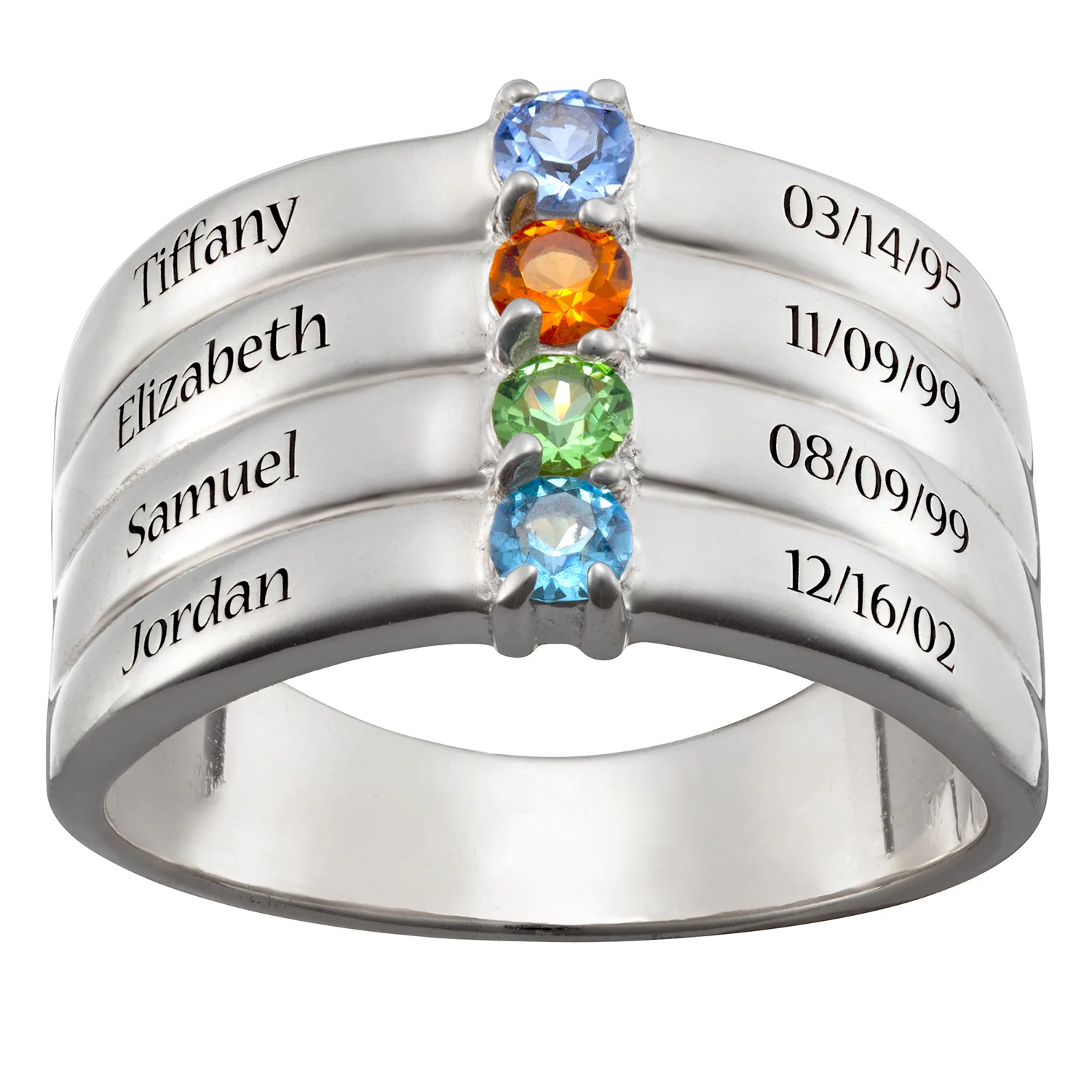Sterling Silver Birthstone, Name and Date Ring