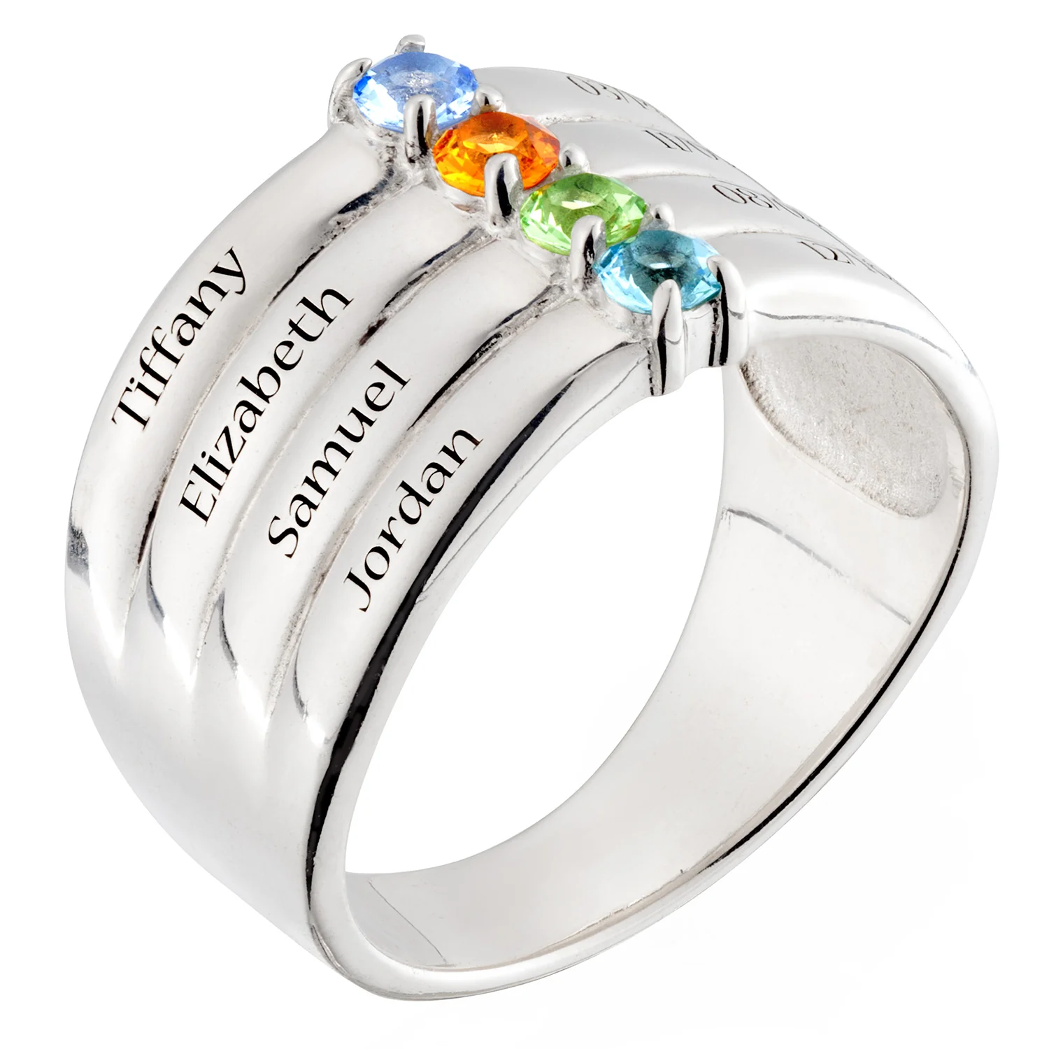 Sterling Silver Birthstone, Name and Date Ring - Image 2