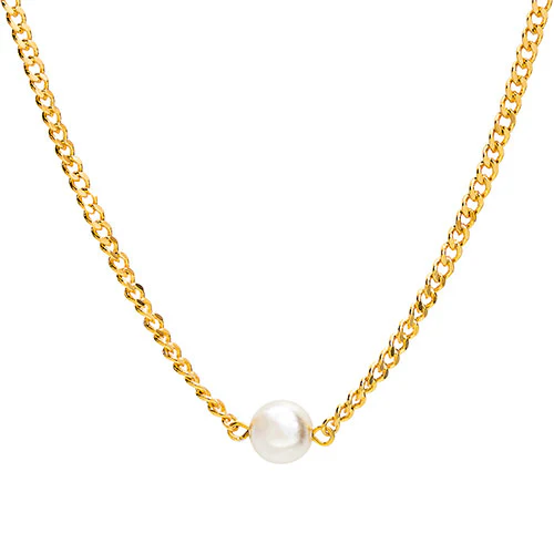 Sterling Silver Birthstone Pearl Station Curb Chain Necklace - Image 4