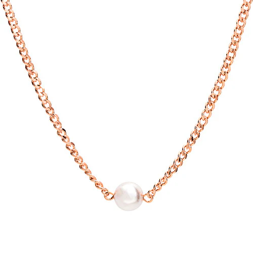 Sterling Silver Birthstone Pearl Station Curb Chain Necklace - Image 6