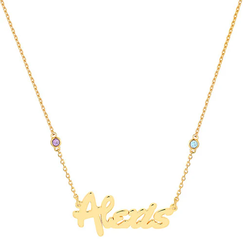 Sterling Silver Bold Script Name and Birthstone Necklace - Image 4