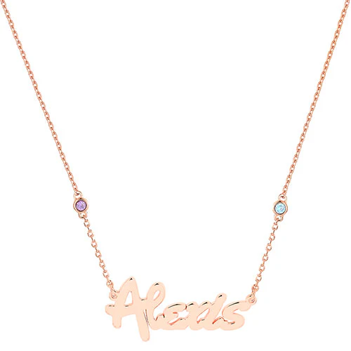 Sterling Silver Bold Script Name and Birthstone Necklace - Image 6