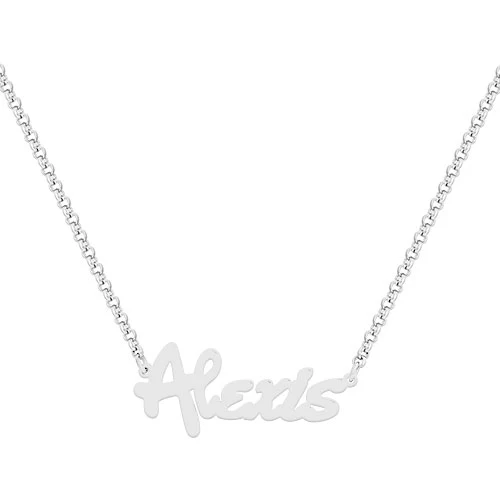 Sterling Silver Bold Script Name with Free Freshwater Pearl Earrings - Image 2