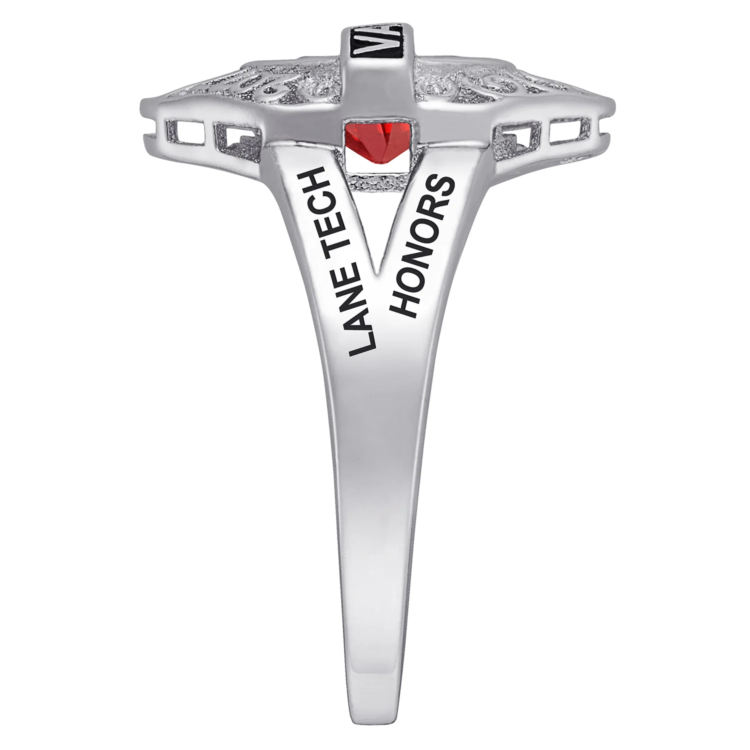 Sterling Silver Bridged Name Birthstone Class Ring with Filigree Hidden Year - Image 4