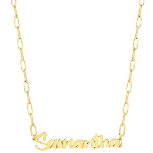 Sterling Silver Brush Script Name Paper Clip Chain Necklace - Image 4