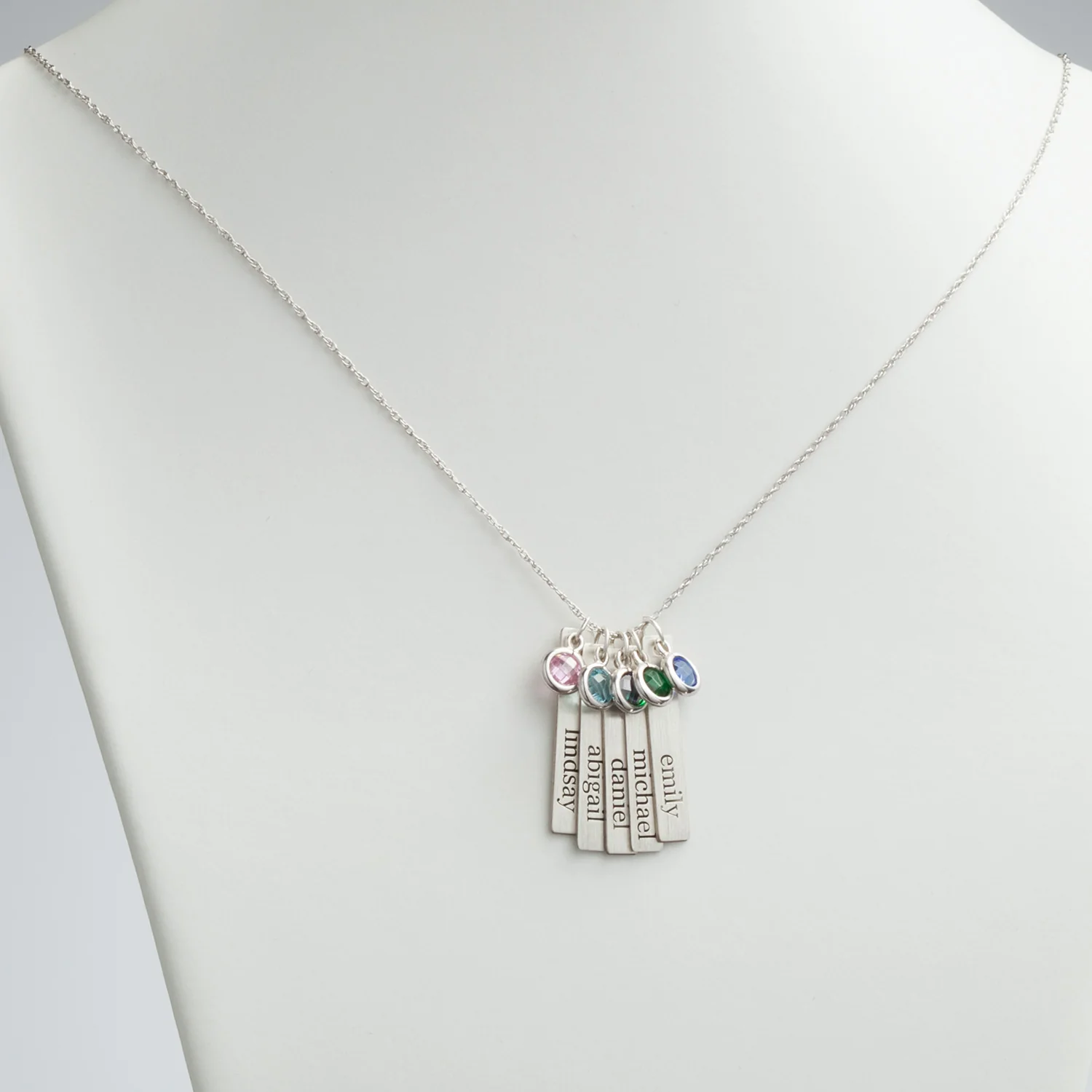 Sterling Silver Brushed Engraved Name with Birthstone 5 Tag Pendant - Image 2