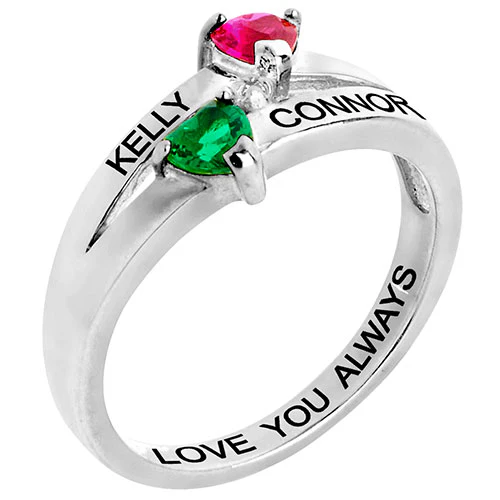 Sterling Silver Couple's Birthstone Heart Diamond Accent Ring - Image 2
