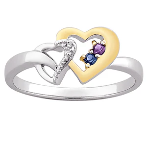 Sterling Silver Couples Birthstone Two-tone Heart Ring with Genuine Diamond - Image 2