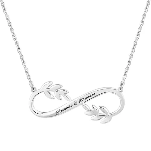 Sterling Silver Couples Engraved Infinity with Leaves Pendant - Image 2