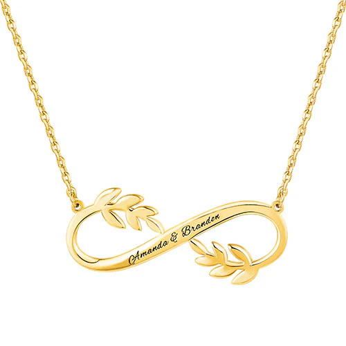 Sterling Silver Couples Engraved Infinity with Leaves Pendant - Image 4