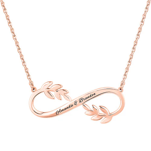 Sterling Silver Couples Engraved Infinity with Leaves Pendant - Image 6