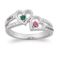 Sterling Silver Couples Genuine Birthstone & Diamond Name Ring - Image 2