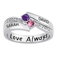 Sterling Silver Couples Love Always Birthstone & Name Diamond Ring - Image 2