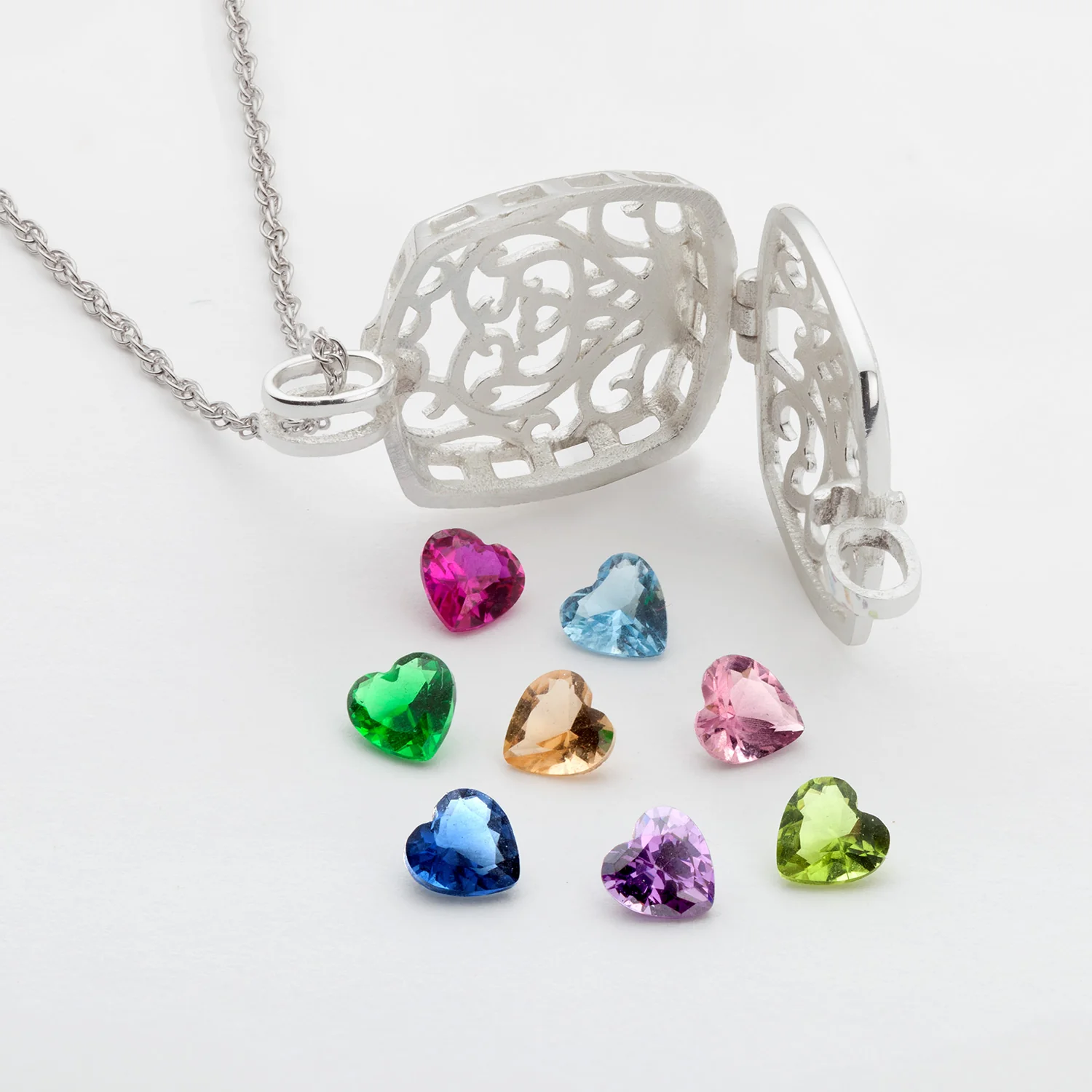 Sterling Silver Cushion Filigree Locket Birthstone Pendant - Image 2
