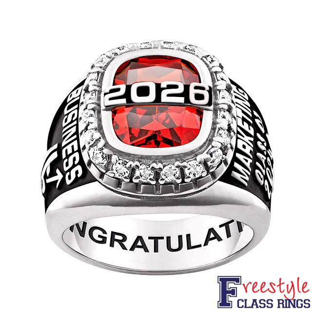 Men's Sterling Silver CZ Pave Setting Birthstone Personalized Year Class Ring