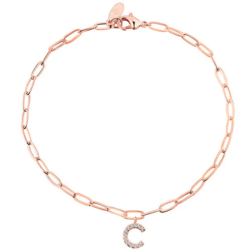 Sterling Silver CZ Initial Charm Paperclip Chain Bracelet - Image 3