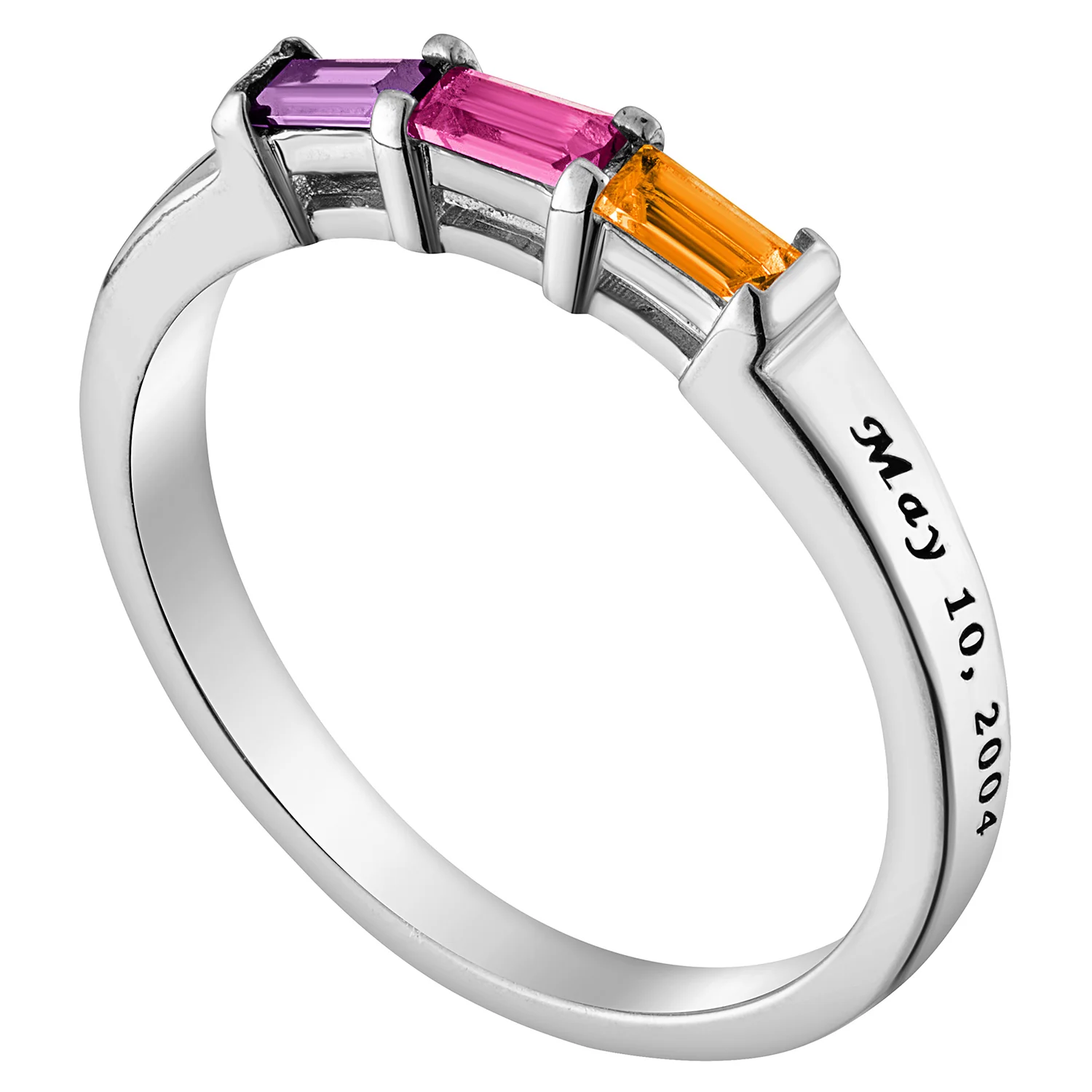 Sterling Silver Daughter's Baguette Birthstone Ring - Image 2